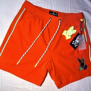 Psycho Bunny men’s orange swim trunks, size:xsmall